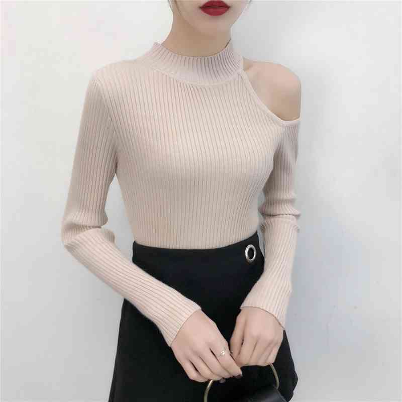 sueter mujer invierno off shoulder top autumn long sleeve women sweater pullover female solid knitted 5233 50 210508