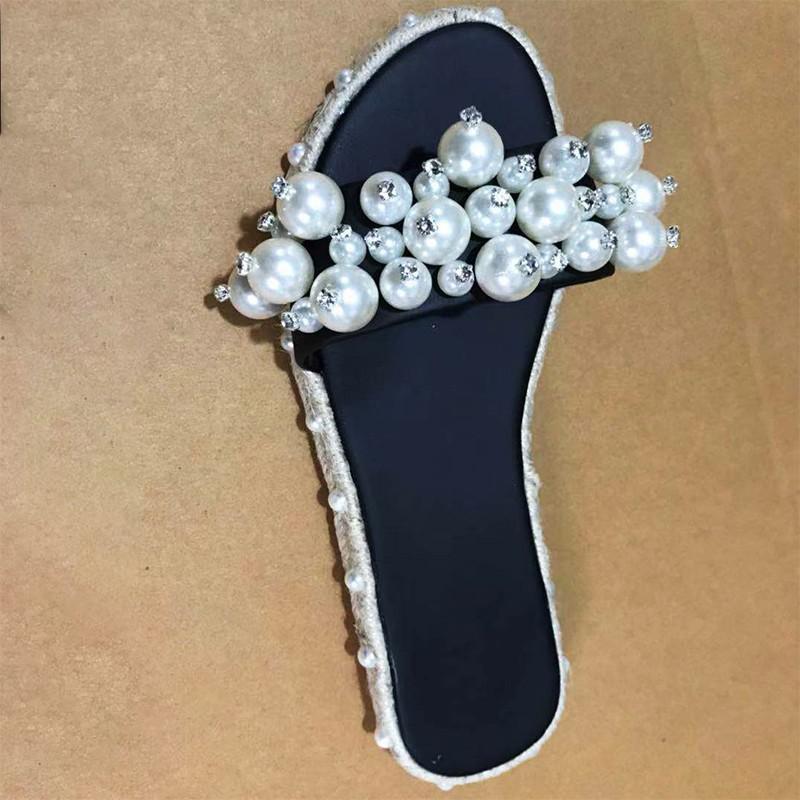 Slippers TGHDOF Fashion Brand Pearl Beaded Shoes Red Velvet Flat Mules Comfortable Open Toe Women Slides Sandals Summer