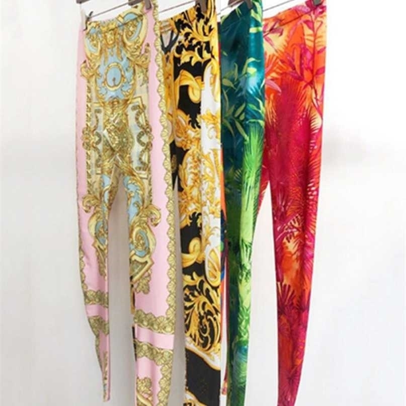 Women Printed Pants Elastic Waist Skinny Slim Full Female Casual Fashion s 211115