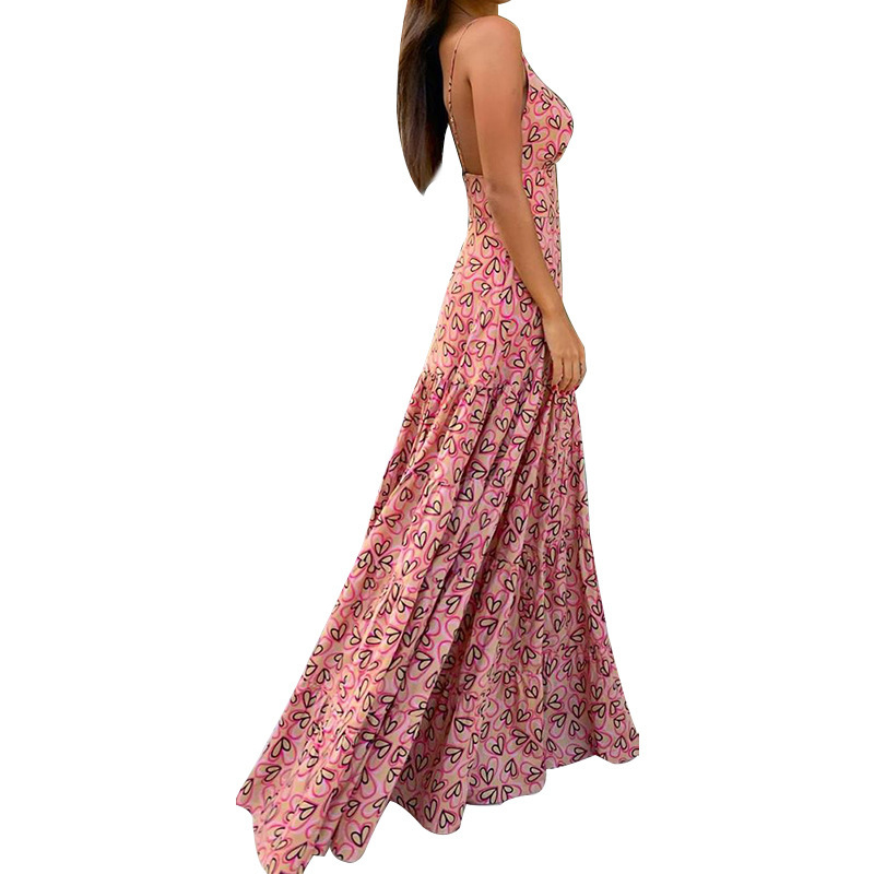 Women Dress Deep V Neck Printed Bohemia Sexy Long Print Floral Maxi es Backless Spaghetti Strap es 210513