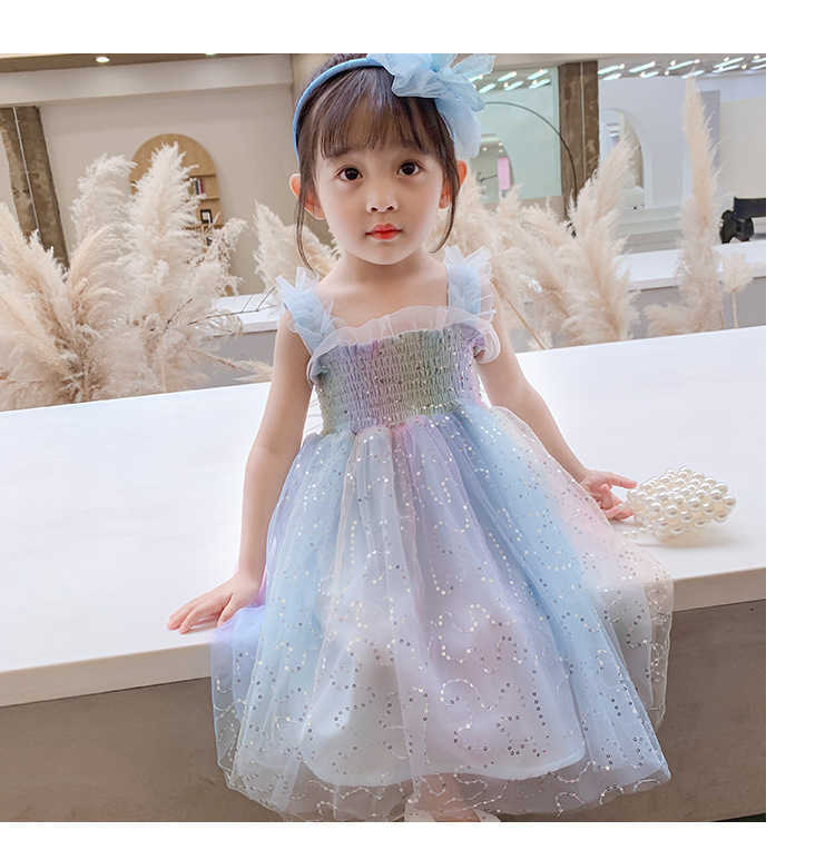 Toddler Fairy Tale Princess Birthday Dress with Butterfly for Girls Rainbow Summer Sequin Clothing 210529