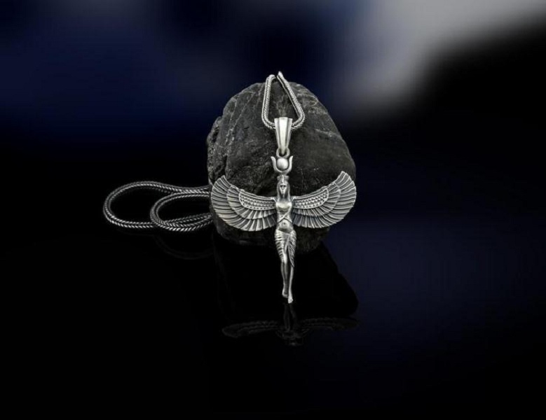 Isis Pendant Necklace 316L Stainless Steel Silver Women Egyptian Winged Goddess Jewelry Gifts