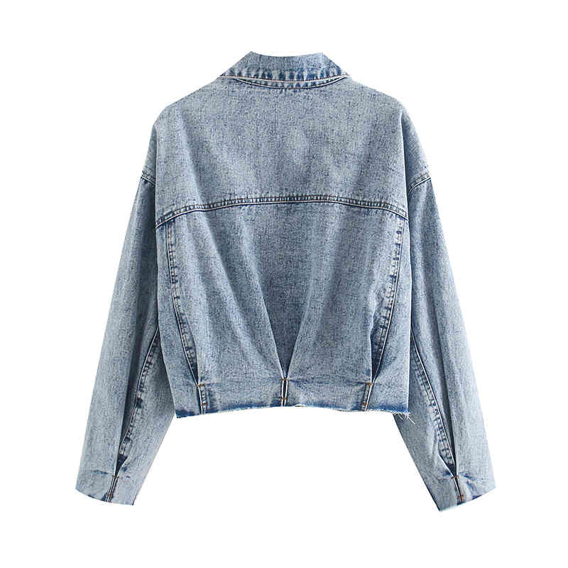 Fashion Blue Denim Jacket Women Loose Long Sleeve Pockets Single Breasted Coat Turn Down Collar Casual Short Jackets 210515