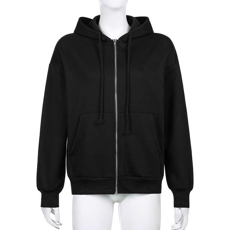Women Sweatshirt Jacket Winter Clothes Female Zip Up Oversize Hoodies Casual Loose Black Brown Hoodie Vintage Fleece Pullover 210910