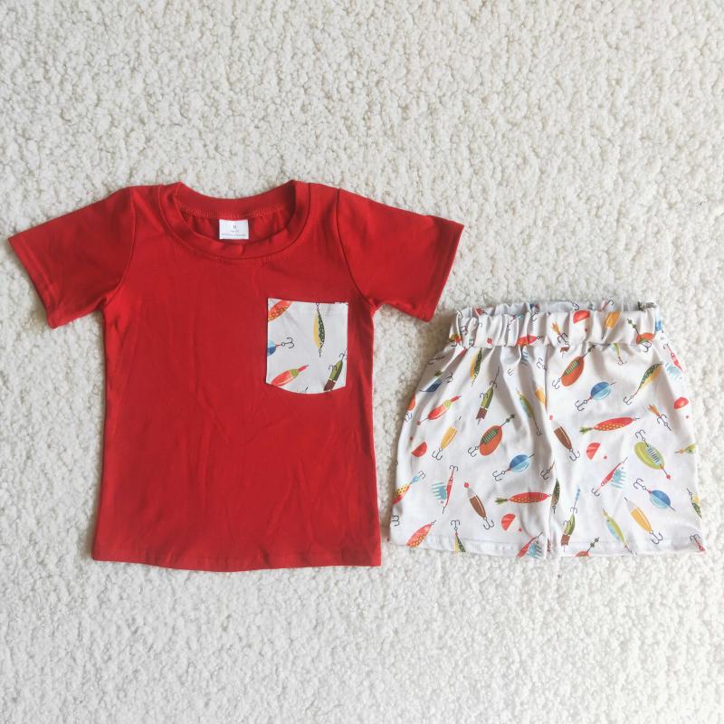 Clothing Sets Arrive Baby Boy Clothes Pocket Red Top Bait Pattern Shorts Kids Boutique Children Outfits 2pcs Suit, Multi
Clothing Sets Arrive Baby Boy Clothes Pocket Red Top Bait Pattern Shorts Kids Boutique Children Outfits 2pcs Suit, Multi
