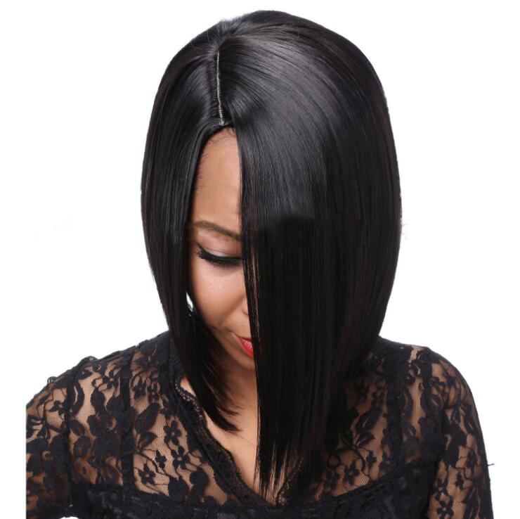 Fashion Short straight Side Part Black wig Fashion Synthetic Hightemperature fiber Hair for women's cosplay