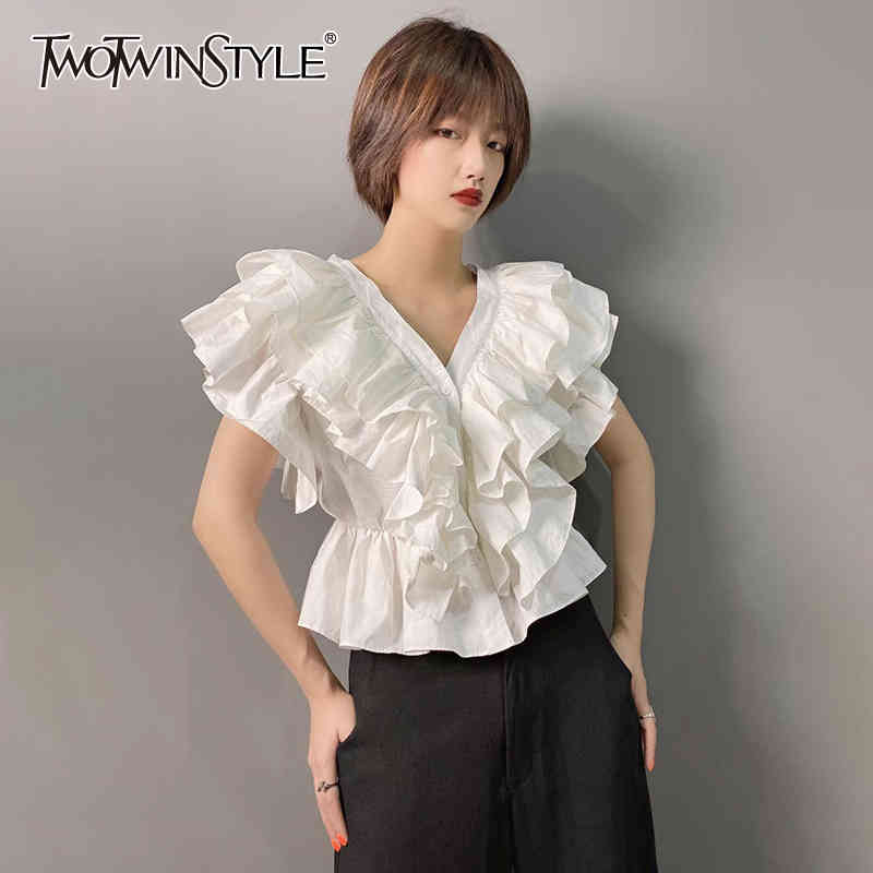 Elegant Patchwork Ruffles Shirts For Women V Neck Short Sleeve Single Breasted Casual Blouses Female Style 210524, Black
Elegant Patchwork Ruffles Shirts For Women V Neck Short Sleeve Single Breasted Casual Blouses Female Style 210524, Black