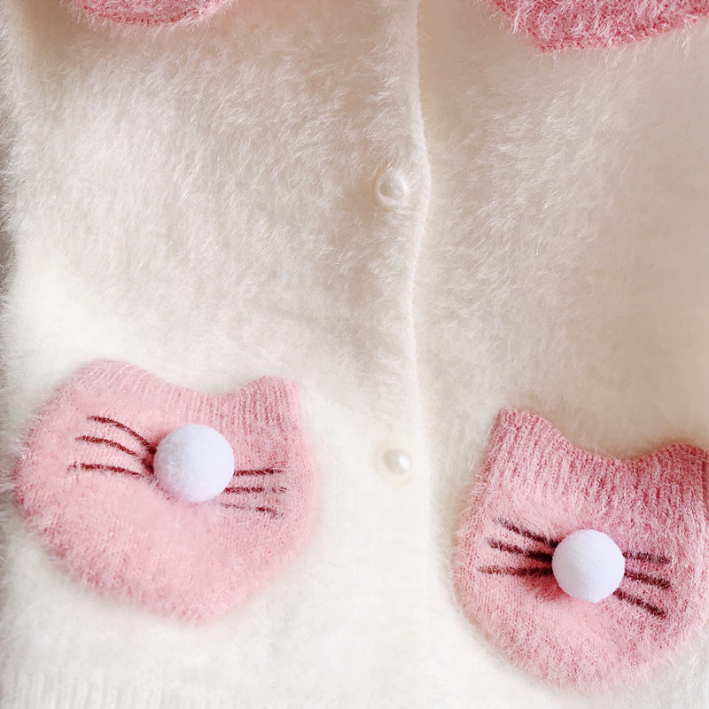 Girls Set Autumn Winter Sweater Kid Clothes Korean Rabbit Ear Knitwear Pocket Doll Collar Top+Skirt 2PCs Baby 210515