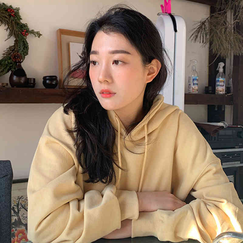 Nomikuma Autumn Winter Plus Velet Women Hooded Sweatshirt Long Sleeve Causal Solid Hoody New Korean Hoodies Jumper 6C714 210427