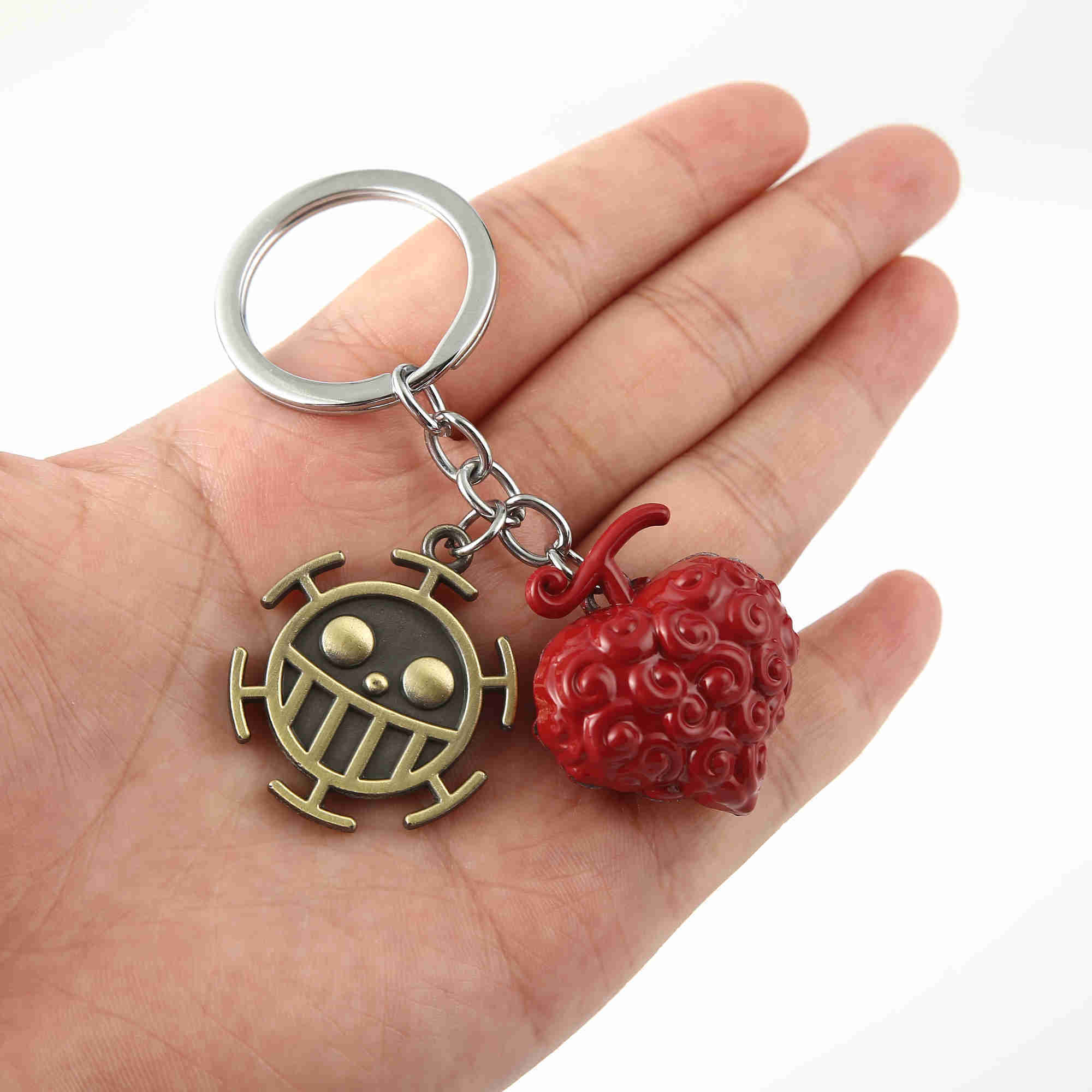 One Piece Keychain Metal Ace Law Devil Fruit Key Chain Pendant Key Ring Key Holder Anime Car Accessories Chaveiro Charm llaveros G1019
