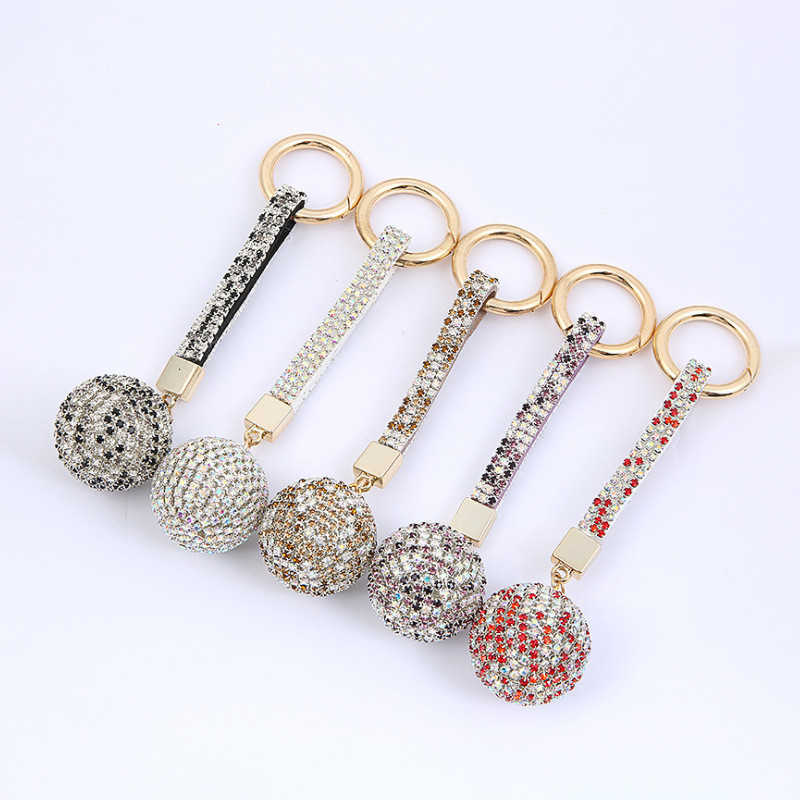 Key Rings Elegant Crystal Ball Keychain Full Water Diamond Leather Shoulder Strap Lace Bag Charm Pendant Car Keyring Bracket Jewelry Gift G230526