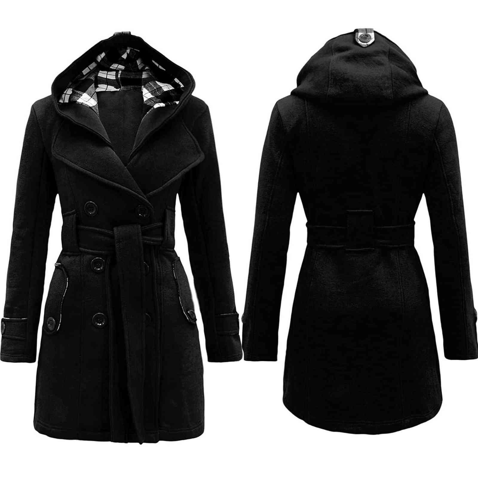 Winter Hooded Coat Women Long Sleeve Adjustable Sashes Double-breasted Warm Fashion Parka Solid Pockets Woman Casual Overcaot 211130