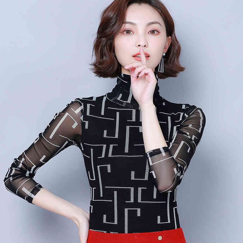Autumn turtleneck print blouse plus size long sleeve women shirts fashion woman blouses womens tops and 7530 50 210427
