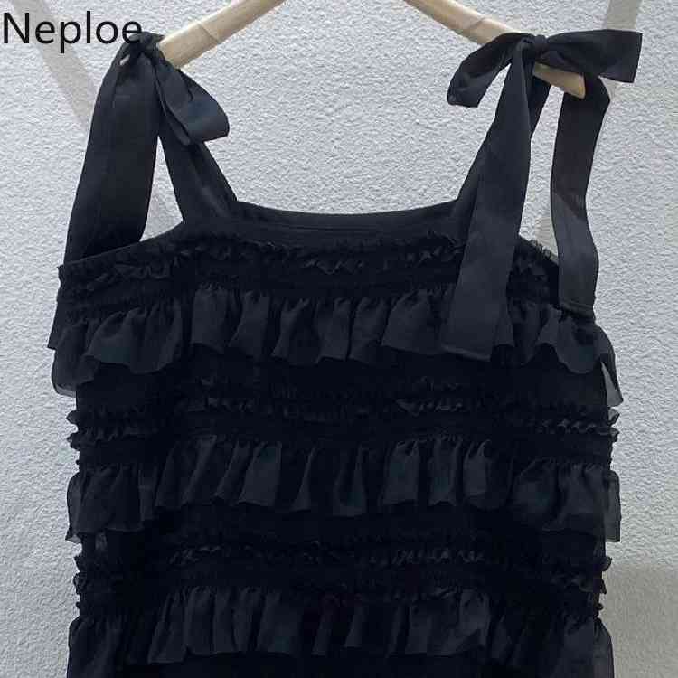 Neploe Vestido De Mujer Summer New Sweet Cascading Ruffle Sleeveless Cake Dress Korean Slim Sweet Fashion Strap Dresses Women 210422