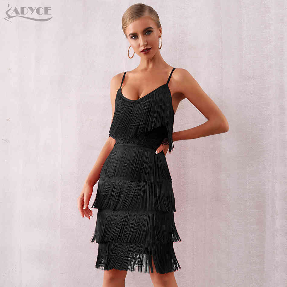 Summer Women Bandage Dress Sexy V Neck Tassels Fringe Red Club Vestidos Elegant Midi Celebrity Party 210423