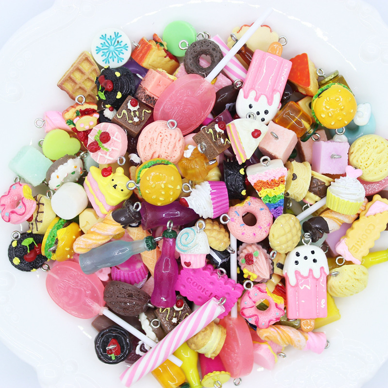 100Pcs Lucky Bag Unique Cute Simulated Mini Biscuits Animal Food Resin Charms Pendants For DIY Fashion Jewelry Making C262