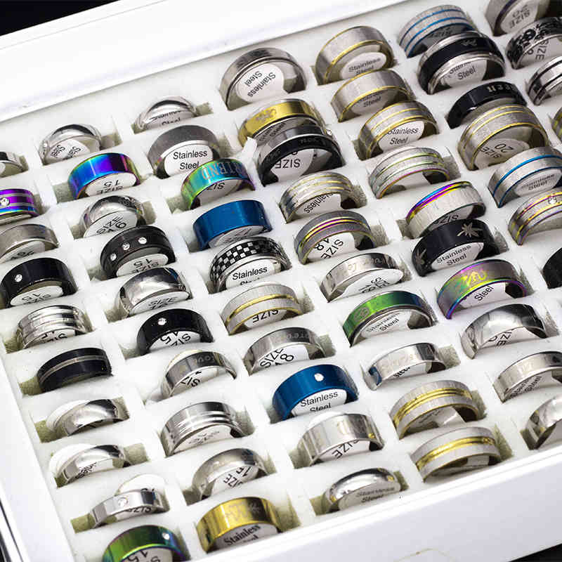 Lots Bulk Whole 50pcs Women Rings Set Stainless Steel Gold Sier Couple Black Ring Men Jewelry Gift Wedding Band Party Dropship