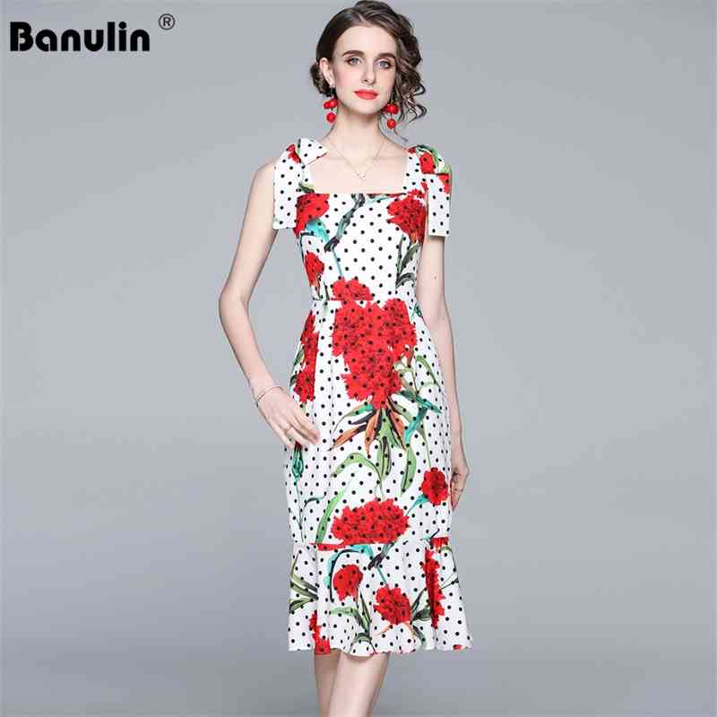 Banulin Summer Fashion Runway Mermaid Dress Women's Bow Spaghetti Strap Vintage Dot Floral Print Sexy Sheath Party 210603, Mixed color
Banulin Summer Fashion Runway Mermaid Dress Women's Bow Spaghetti Strap Vintage Dot Floral Print Sexy Sheath Party 210603, Mixed color