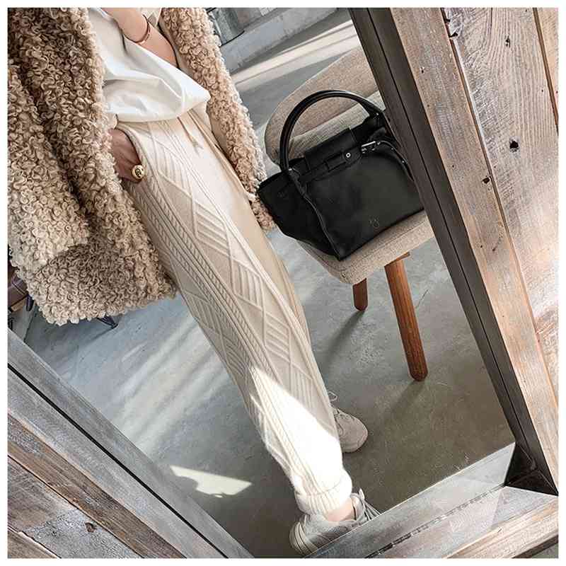 Winter Knitted Harem Pants Women Thicken Warm Female Casual Sweater Trousers 210520