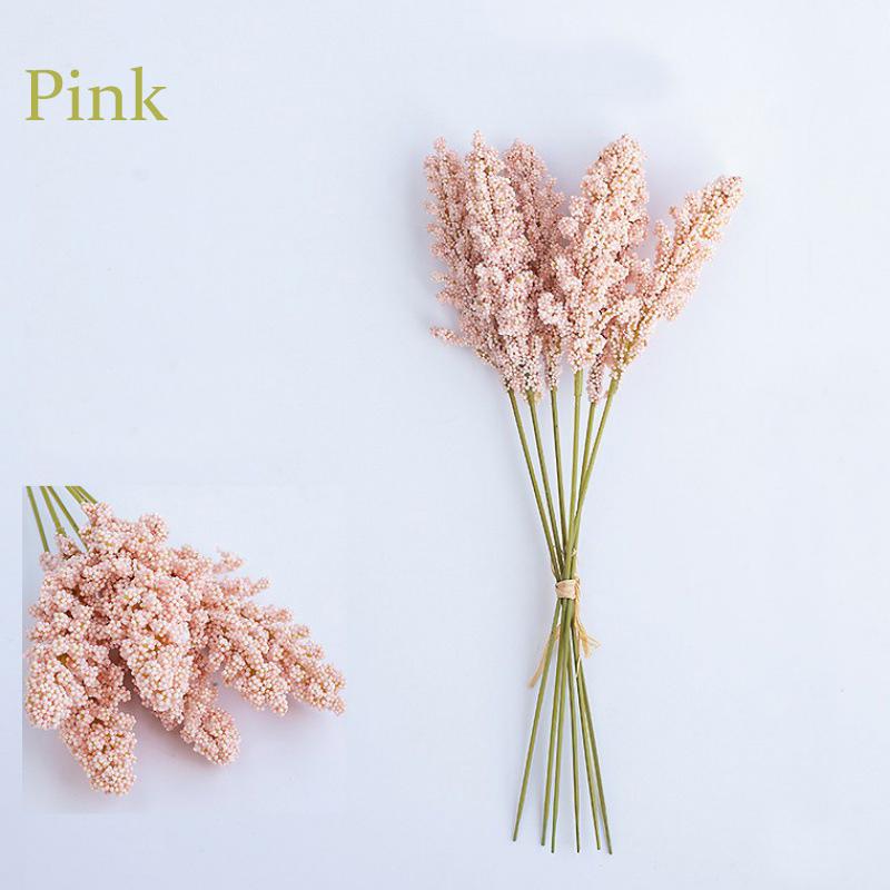 6pcs/lot Artificial Mini Foam Wheat Grain Fake Flower Bouquet Arrangement Outdoor Balcony Decor Wedding Home Decoration Decorative Flowers &
