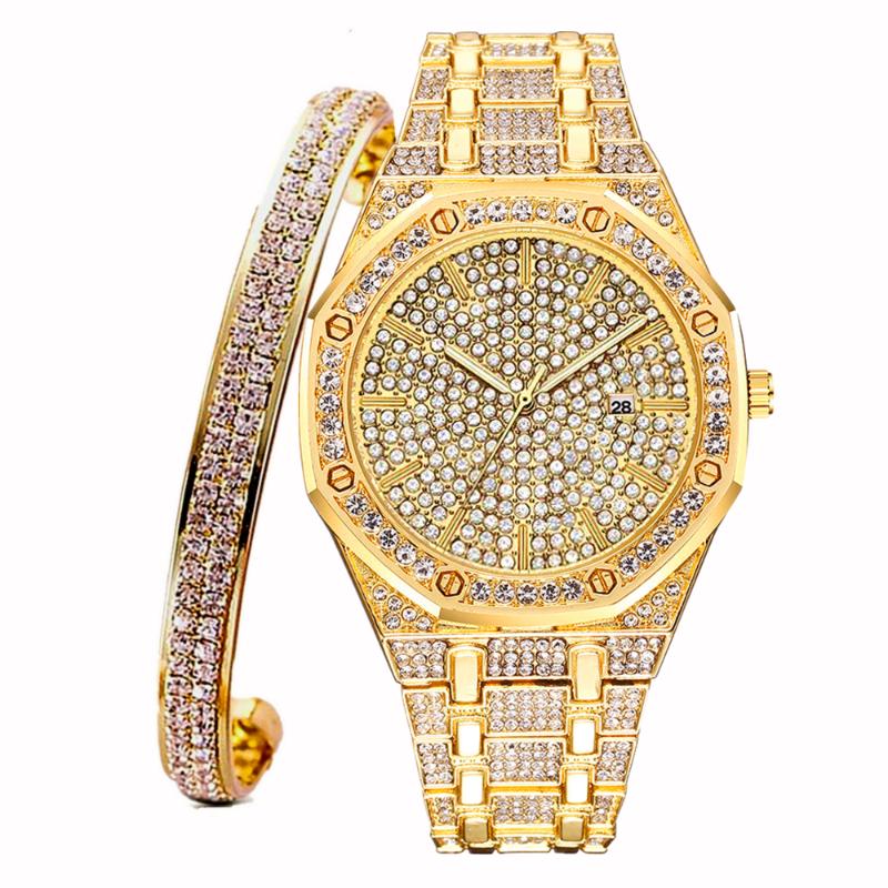 Wristwatches Iced Out Watch + Bangle For Women Crystal Bracelet Fashion Luxury Gold Set Jewelry Gift Relojes, Slivery;brown
Wristwatches Iced Out Watch + Bangle For Women Crystal Bracelet Fashion Luxury Gold Set Jewelry Gift Relojes, Slivery;brown