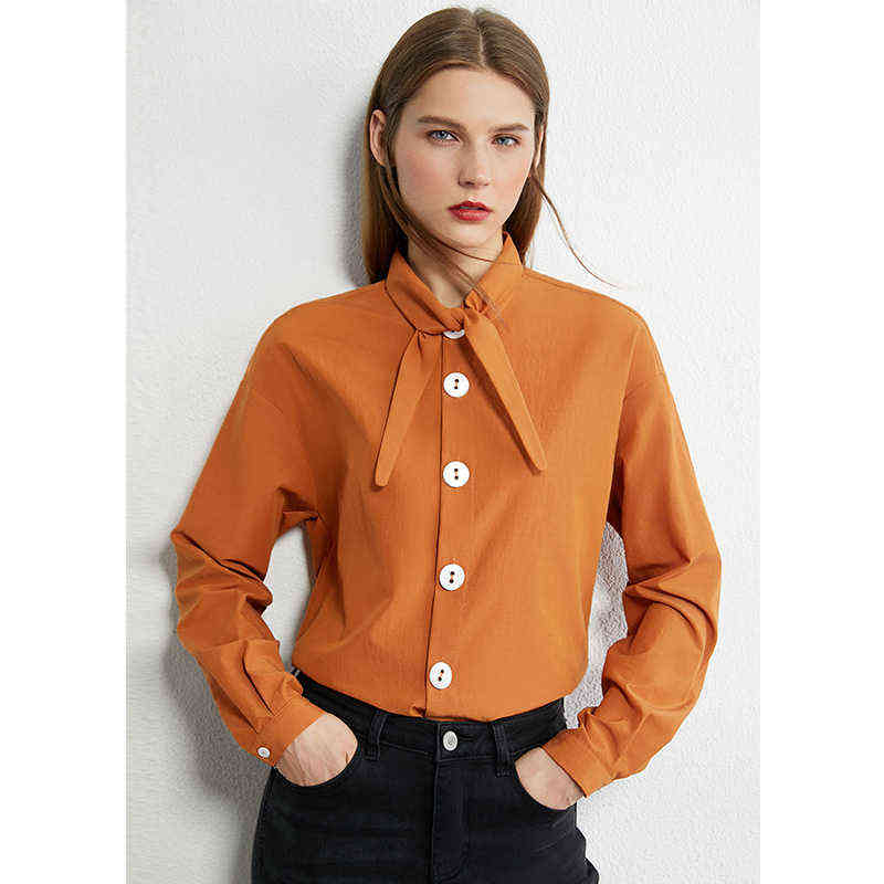 Minimalism Autumn Retro Style Women Shirt Solid Pointed Collar Single-breasted Women's Blouse Female Tops 12040342 210527