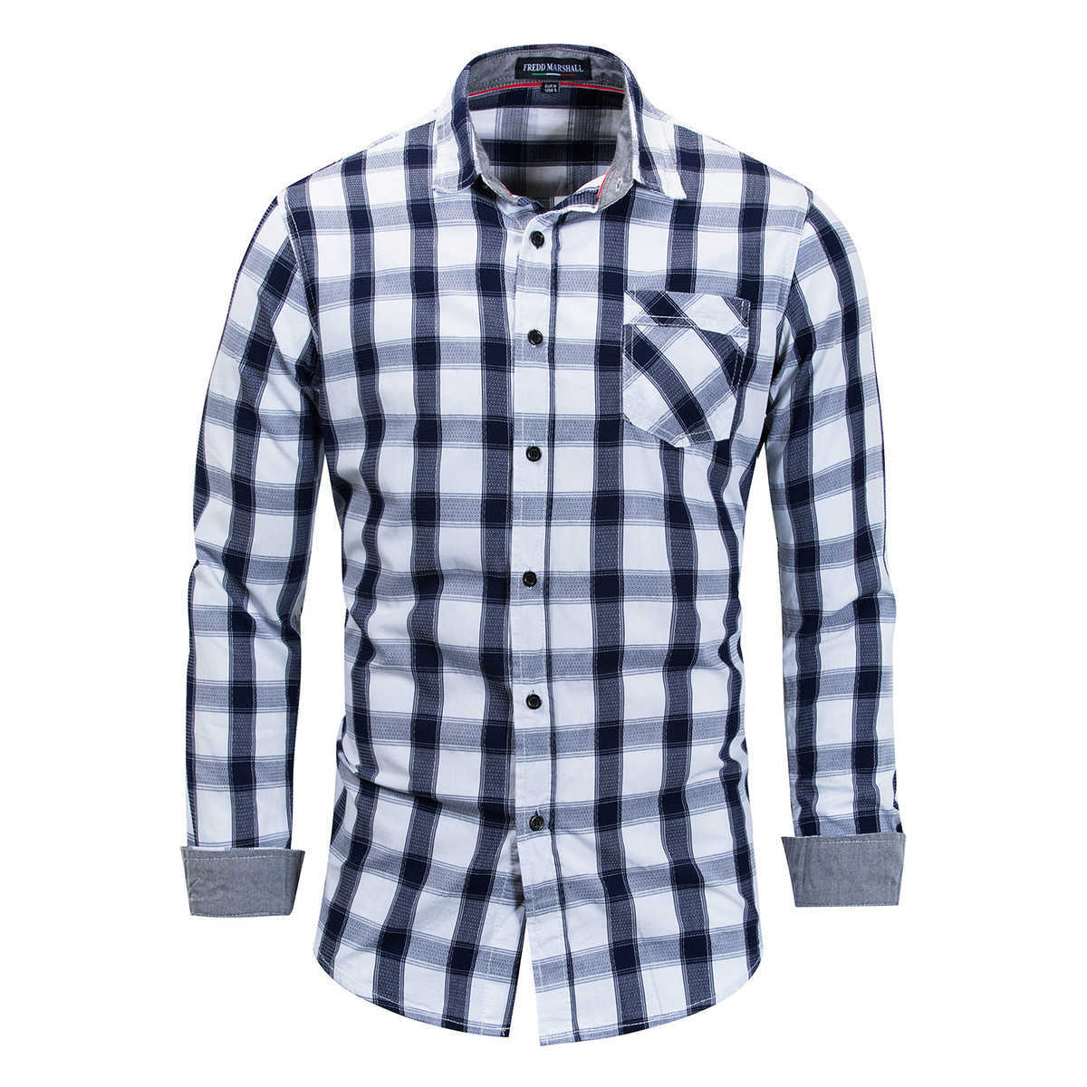 Fredd Marshall Spring Plaid Brand Men Clothes Slim Fit Men Long Sleeve Shirt Men Cotton Casual Mens Shirts Plus Size FM158 210527, Blue
Fredd Marshall Spring Plaid Brand Men Clothes Slim Fit Men Long Sleeve Shirt Men Cotton Casual Mens Shirts Plus Size FM158 210527, Blue