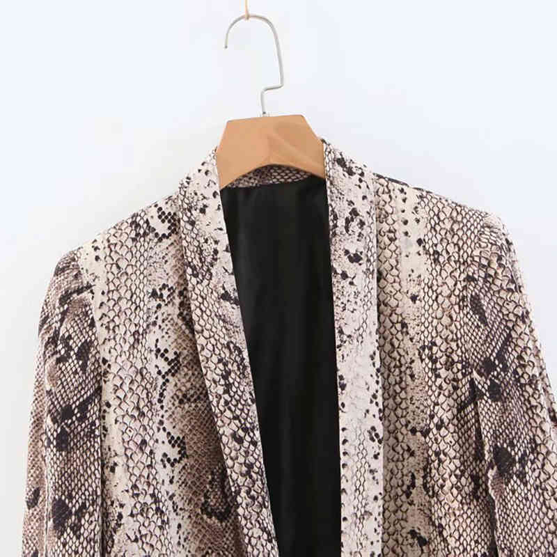 Women Chic Snake Print Blazer Suit Fashion Three Quarter Sleeve Jacket Female Vintage Animal Pockets Veste Femme 210515