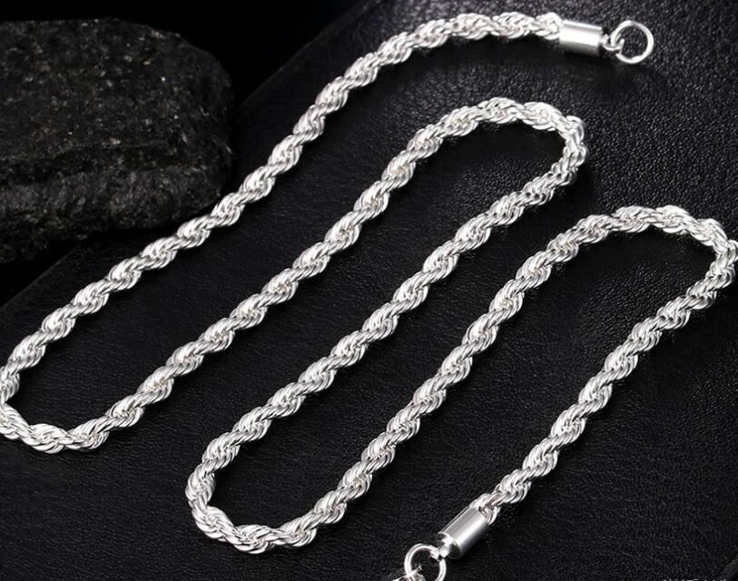925 Sterling Silver necklace 16/18/20/22/24 Inch 4mm Twisted Rope Chain Necklace For Women Man Fashion Wedding Charm Jewelry GC608