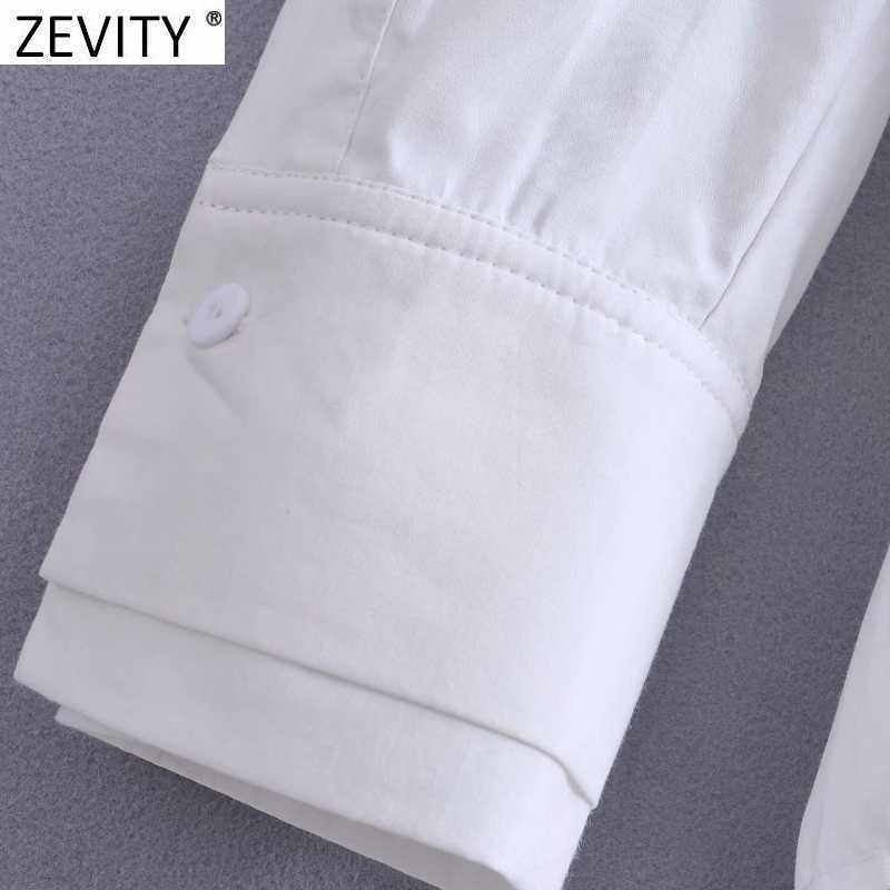 Zevity Spring Women Fashion Turn Down Collar White Smock Blouse Office Ladies Breasted Shirts Chic Blusas Tops LS9292 210603