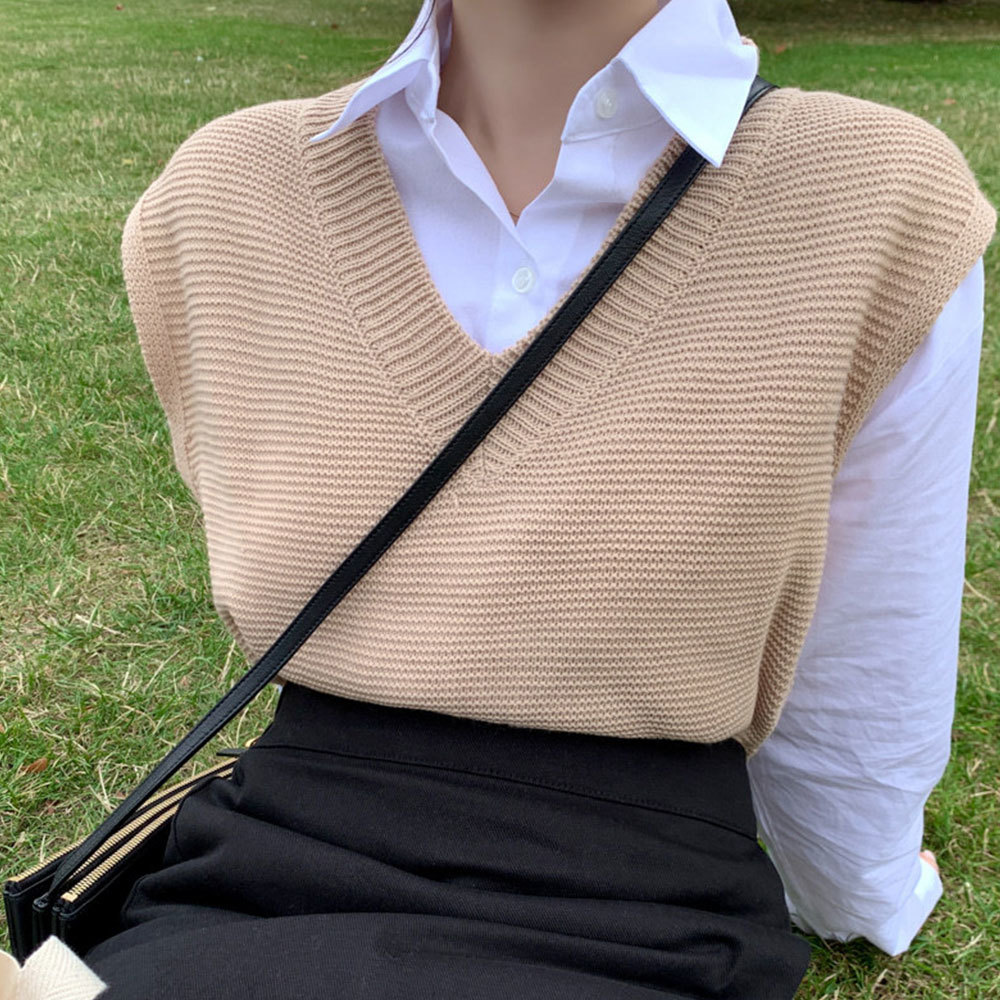 Women Knitted Sweater Vest Casual Sleeve V Neck Loose Korean Harajuku Solid Pullovers Plus Size Jackets 210428