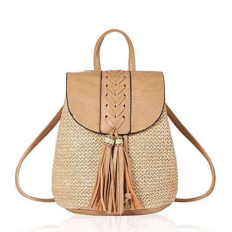 Straw Bag Women Straw Backpack Handmade Rattan Female Summer Fresh Sweet Backpacks Wicker Bags for Women Y1105