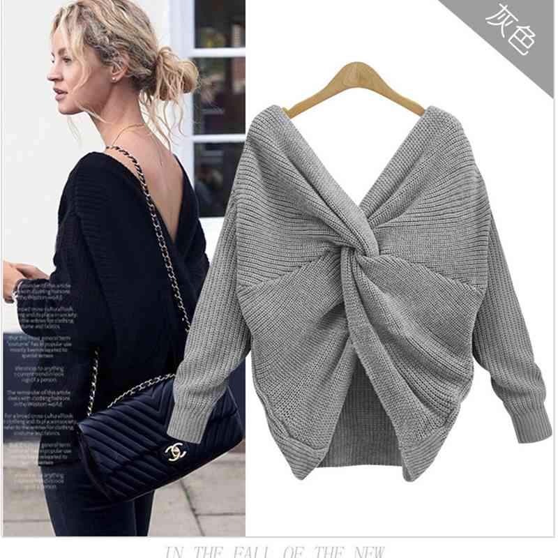 Autumn Fashion Sexy Irregular Criss-cross Reversible Sweater For Women Ladies Deep V-neck Pullover Knit Tops Lazy Oaf Streetwear 210514