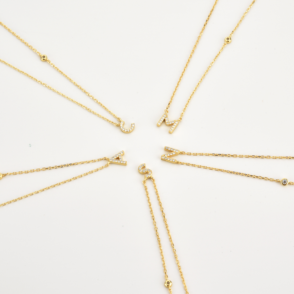 Sterling Sier Gold Small 26 Letters A- Z Zircon CZ Pendant Monogram Necklace Me Initial Alphabet M A Jewelry