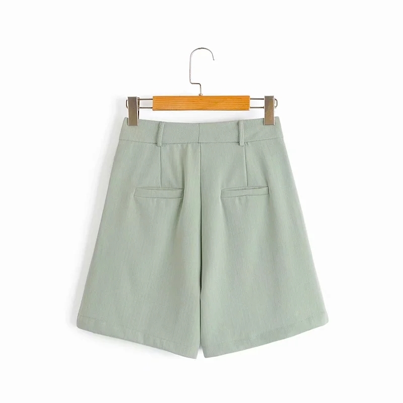 fashion women short pants autumn office ladies s slim girls pocket green casual female zipper pant 210430