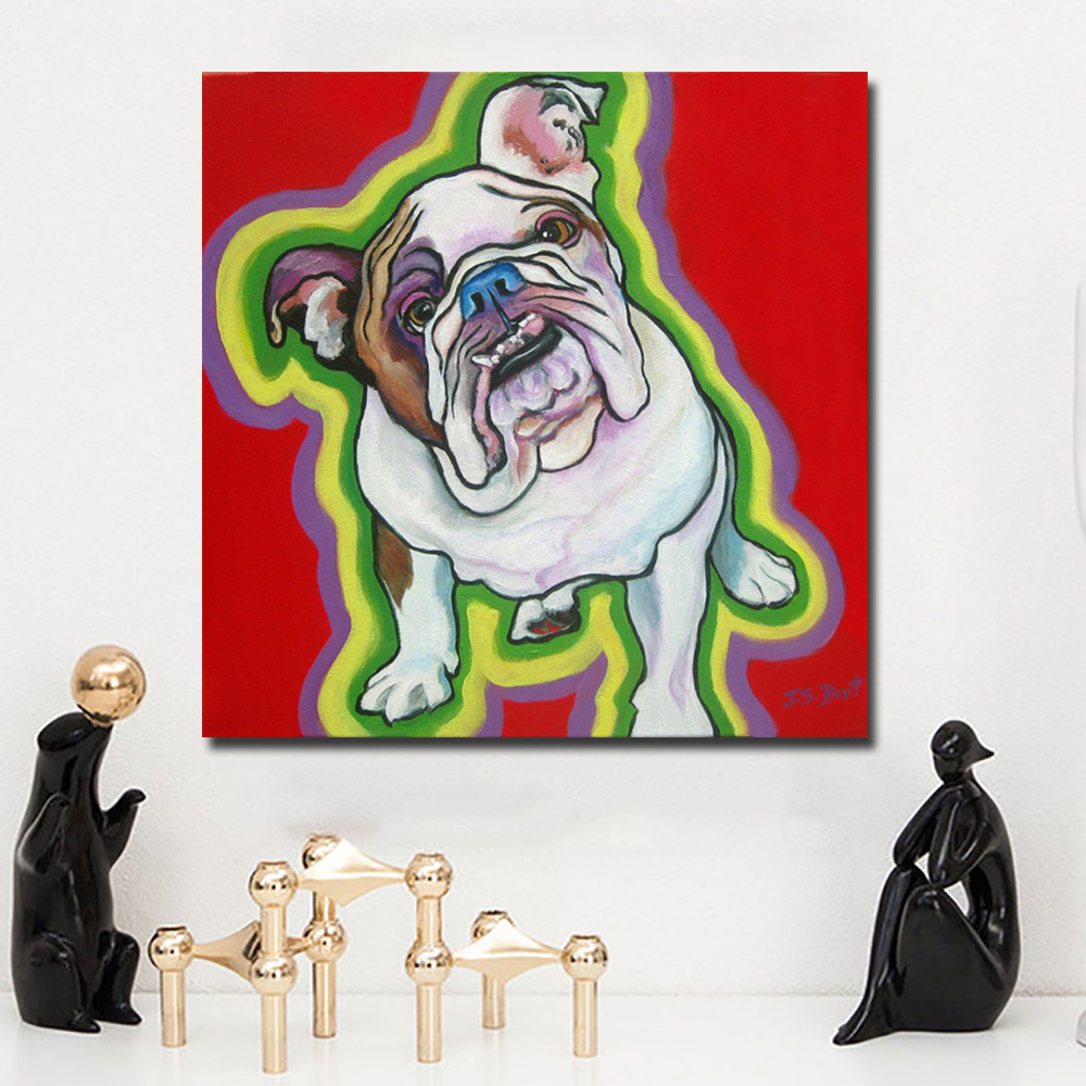 SELFLESSLY Large size Print Oil Painting Canvas painting French Bulldog Home Decorative Wall Pictures For Living Room Unframed