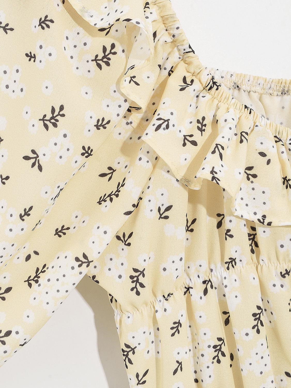 Retro Spliced Wood ear O neck floral print Tie bow Lantern Sleeve Shirt CHIC Women Lacing up Short Blouse Exposed navel Tops 210429