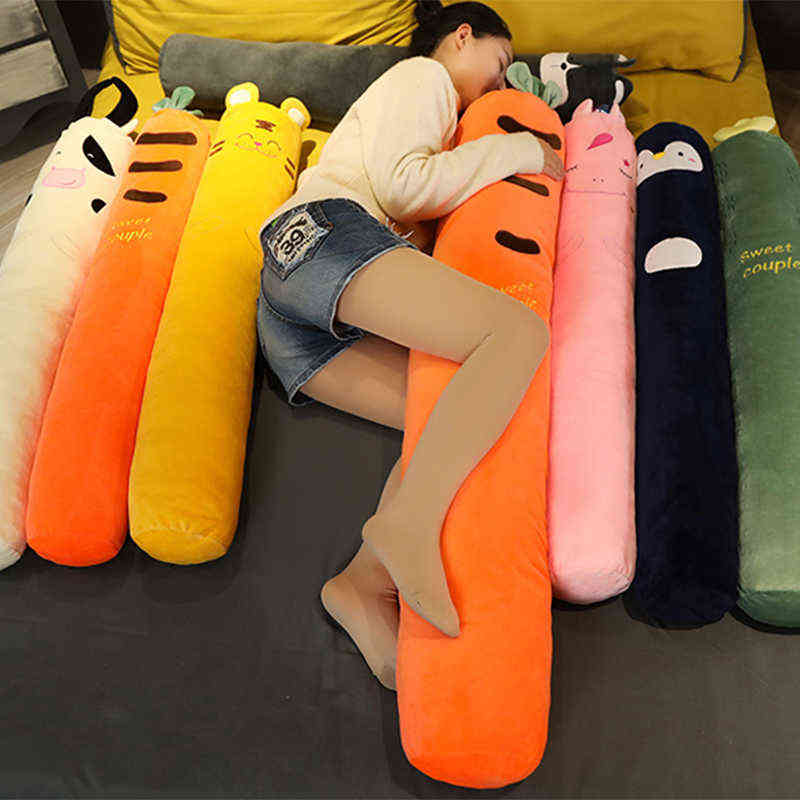 Cartoon Animals Plush Long Pillow Plants Long Cushion Carrot Unicorn Tiger Husky Cow Stuffed Toys Bedroom Sleeping Pillow Gifts 211111