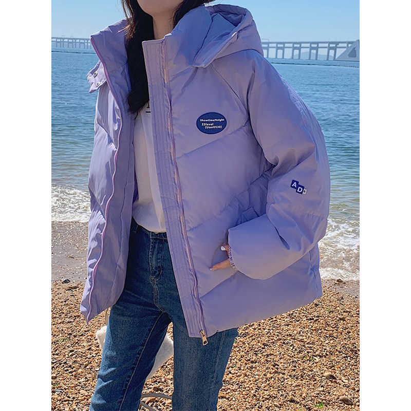 Winter Loose and Thickened Little Hooded Cotton Padded Jacket White Coat Women's Fashion Oversized Puffer Women 211011