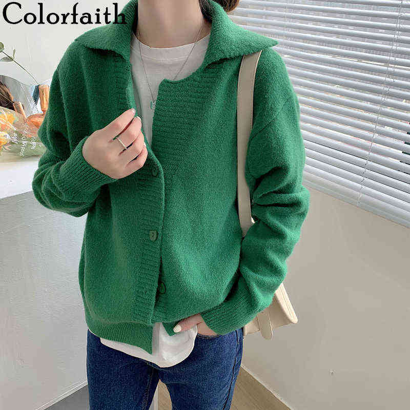 Colorfaith Women's Autumn Winter Sweater Fashionable Elegant Oversized Buttons Cardigans Short Vintage Tops SWC1514JX 211117