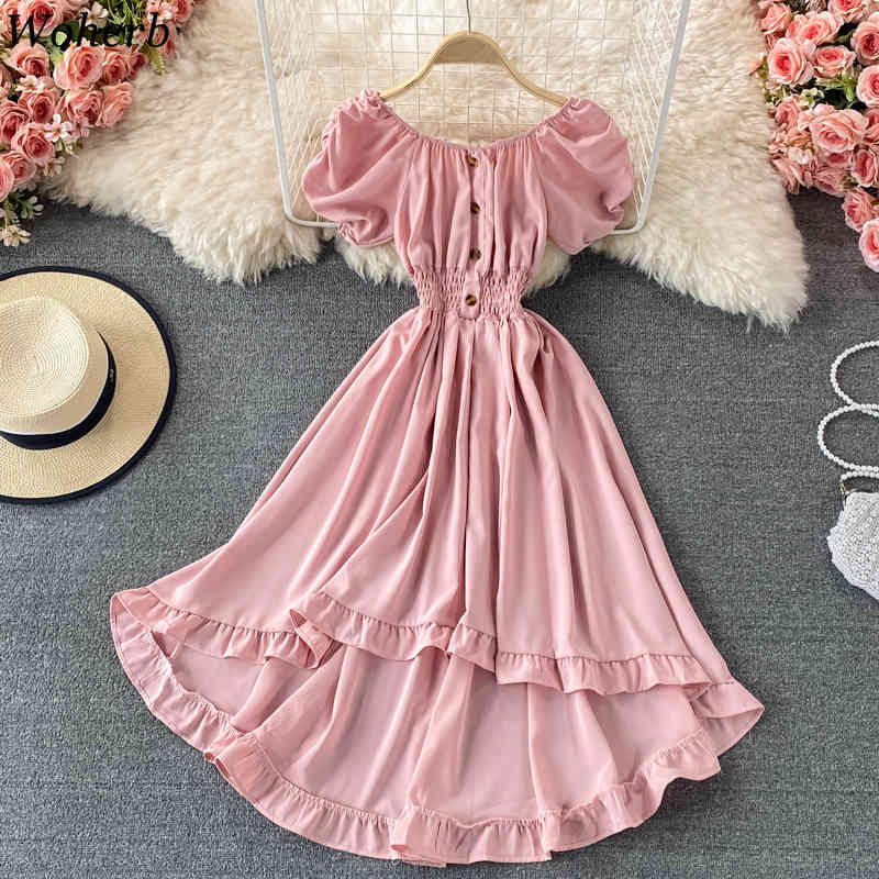 Sexy Off Shoulder Dress Women Solid Midi Dresses Woman Beach Party Ruffle Vestidos Summer Ladies Chic Robe 210519