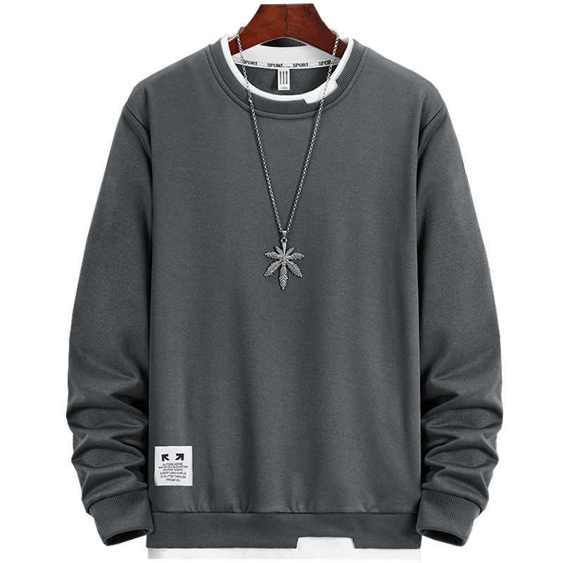 Autumn Mens Sweatshirt O-Neck Long Sleeve Male Hoodies Solid Color Casual Hip-Hop Streetwear Men Pullover Trendy Fashion 210927