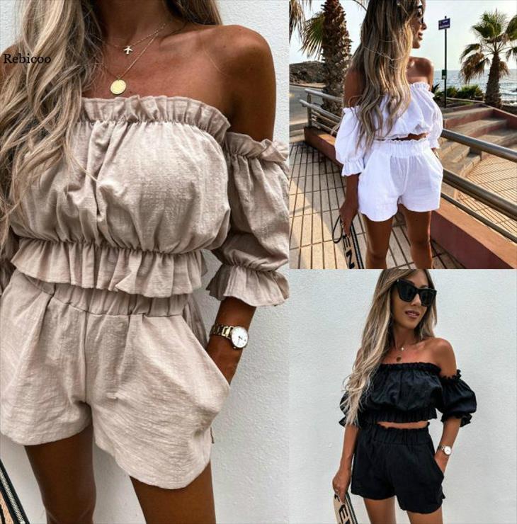 summer sportswear two piece suit women short one word collar lantern sleeves off the shoulder shorts casual all match, White;black
summer sportswear two piece suit women short one word collar lantern sleeves off the shoulder shorts casual all match, White;black