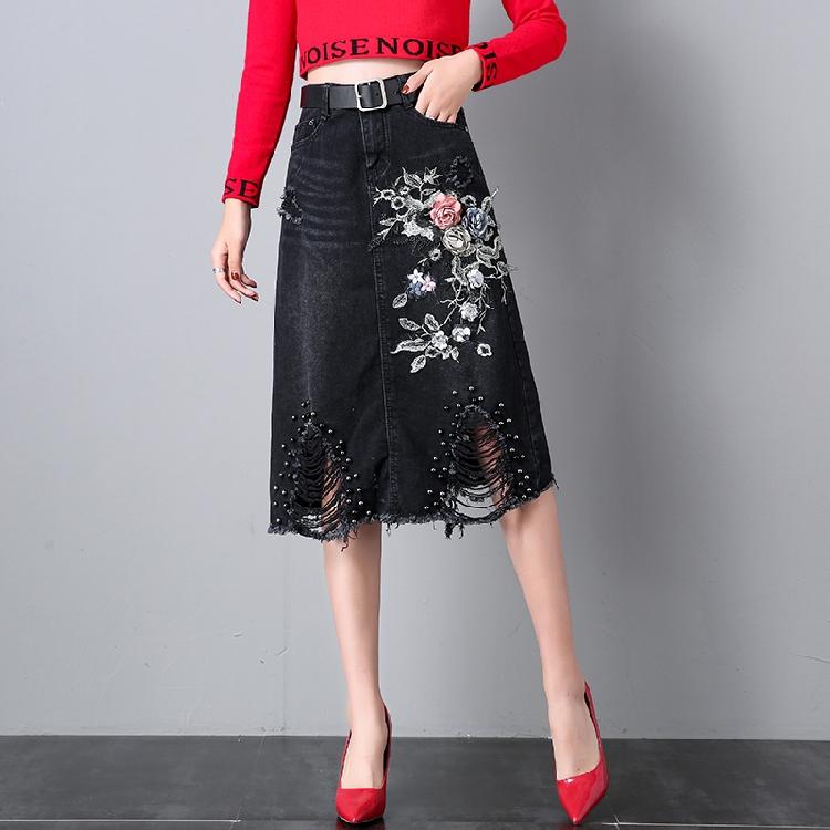 Skirts Black Denim Skirt Women Autumn Spring Female Embroidery Body Personality Broken Hole Ripped Irregular Package Hip
Skirts Black Denim Skirt Women Autumn Spring Female Embroidery Body Personality Broken Hole Ripped Irregular Package Hip