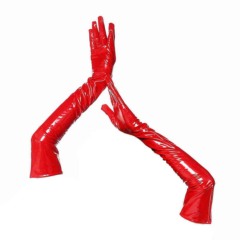 Shiny Wet Look Long Sexy Latex Gloves for Women BDSM Sex Extoic Night Club Gothic Fetish Gloves Wear Clothing M XL Black Red 220112