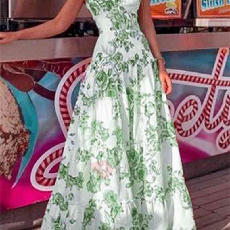 Women Dress Sleeveless Spaghetti Strap Printed Bohemia Sexy Floral Maxi es High Waist Large Hem Long es 210524