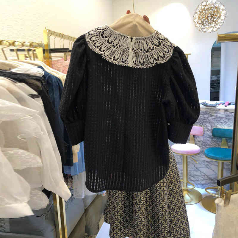 Nomikuma Lace Patchwork Women Blouse New Puff Sleeve Shirt Tops Korean Sweet Elegant Blusas Mujer De Moda Verano 6H503 210427