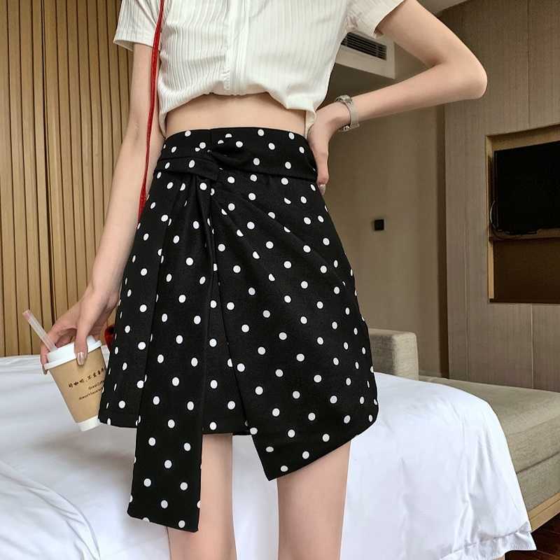 Irregular Dot Women Skirt Spring Summer Lace Up High Waist Skirts Causal A-line Mini Faldas Mujer 6F700 210603