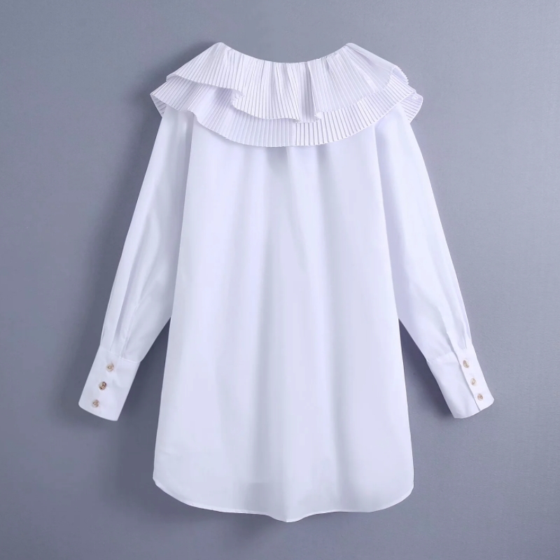 Spring Women V Neck Cascading Ruffle Loose White Shirt Female Long Sleeve Blouse Casual Lady Tops Blusas S8619 210430