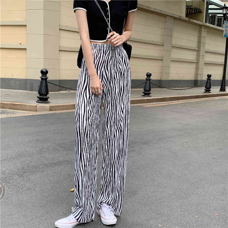 Pants & Capris 5 Style Thin Summer Casual Retro High Waist Tie-dye Wide Leg Women Loose Mopping Mujer Pantalones Plaid 210429
